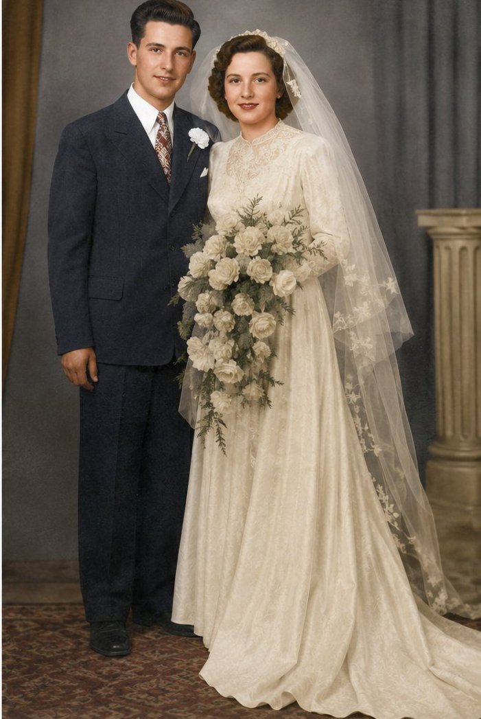 Restored 1940s wedding photo